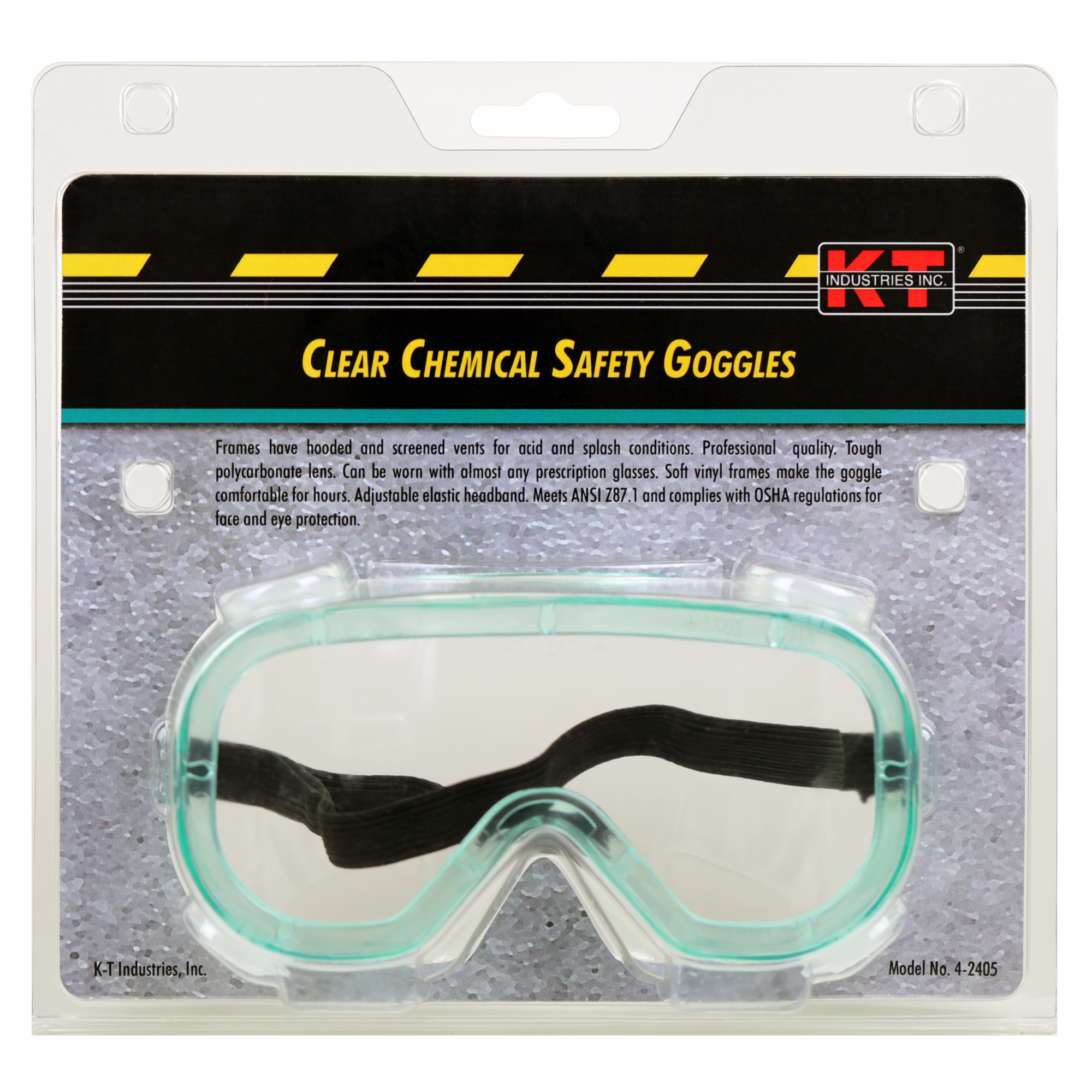 K-T Industries Indirect Vent Safety Goggles — Clear, Polycarbonate Lens, Adjustable Headband, Model# 4-2405